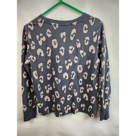 AnyBody Womens Sweatshirt Small Gray Tan French Terry Animal Print Loungewear - Picture 2 of 6